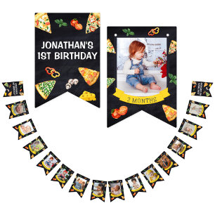 Modern Slice Slice Baby Pizza Photo Milestone Bunting
