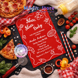 Modern Slice Slice Baby Red Baby Shower Invitation