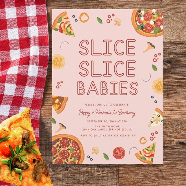 Modern Slice Slice Baby Twins Birthday  Invitation (Creator Uploaded)