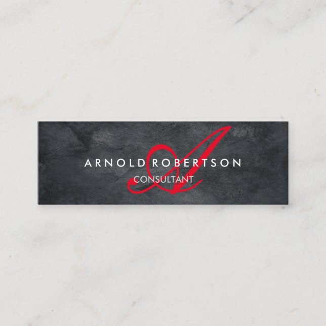 Modern Slim Monogram Trendy Grey Background Mini Business Card (Front)