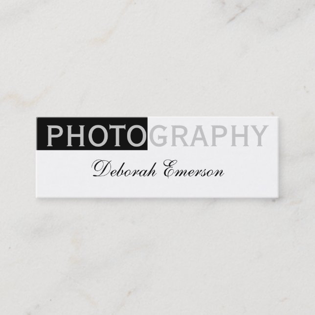 Modern Slim White Black Script Business Card (Front)