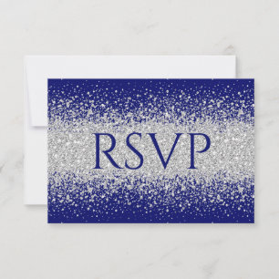 Modern Sliver Glitter on Royal Blue RSVP Card