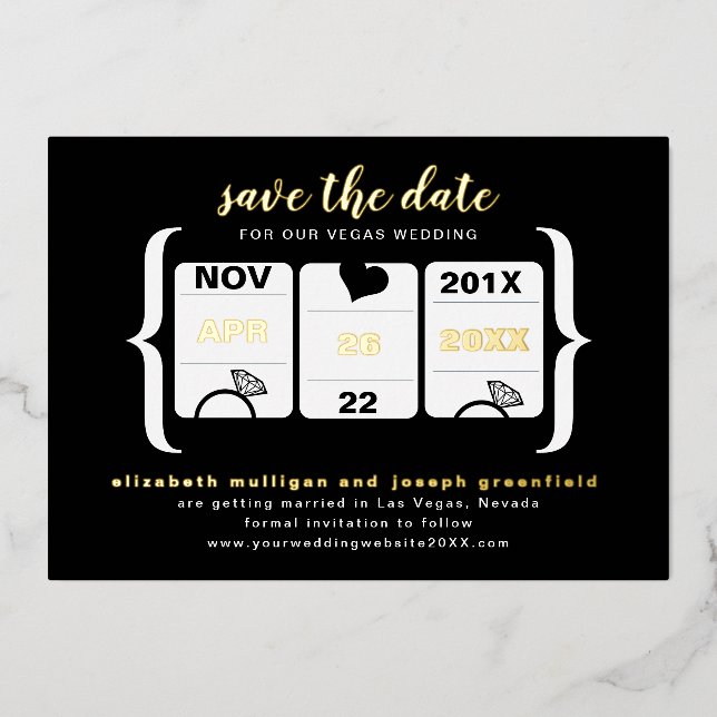 Modern Slot Machine Wedding Save the Date Foil  (Front)
