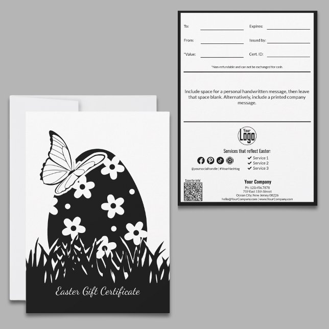 Modern Small Business Easter Gift Certificate (Modern Easter Small Business Gift Certificate, Easter Egg in Meadow with Butterfly, Build Loyalty)