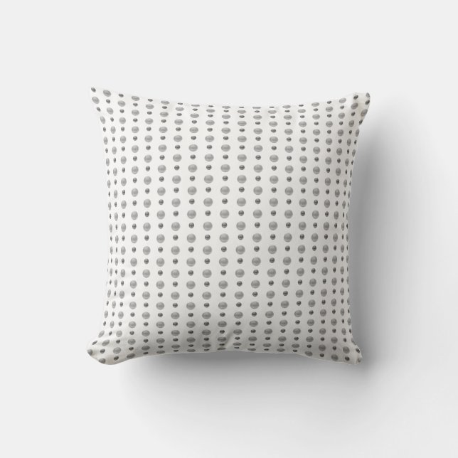 Modern Small Silver Grey Polka Dots on White Cushion (Front)
