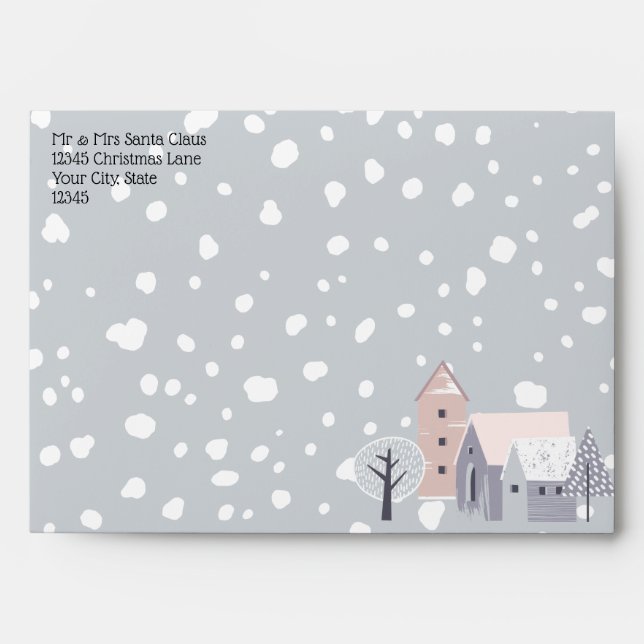 Modern Small Town Holiday Pastel Snowflakes Envelope (Front)