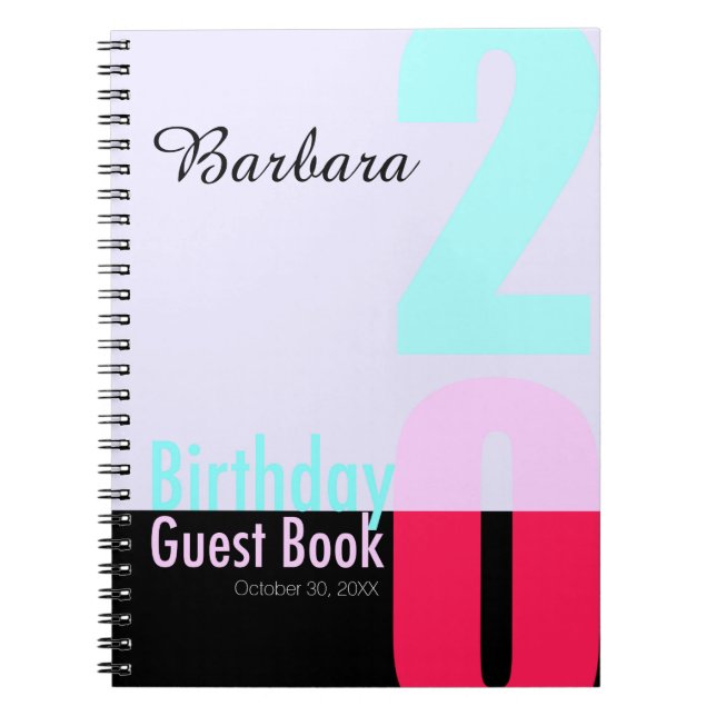 Modern Smart 20th Birthday Party Guestbook NB Notebook (Front)