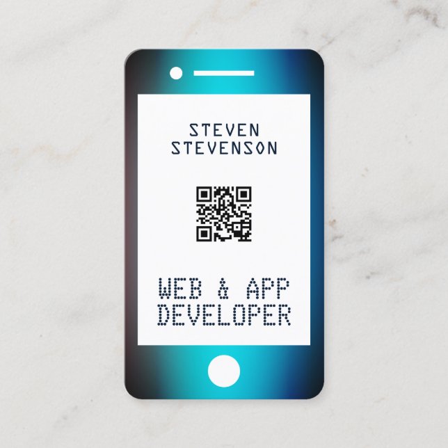 Modern smartphone look blue metallic business card (Front)