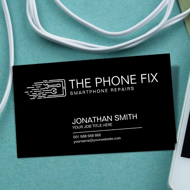 Modern Smartphone Repair Black and white Business Card (Creator Uploaded)