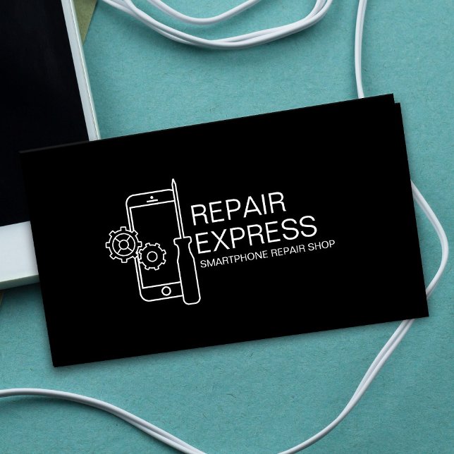 Modern Smartphone Repair Black and white Business Card (Creator Uploaded)