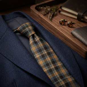 Modern Smokey Amber Tartan Plaid Tie