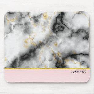 Modern Smoky Grey Marble with Gold Ribbon Mouse Pad