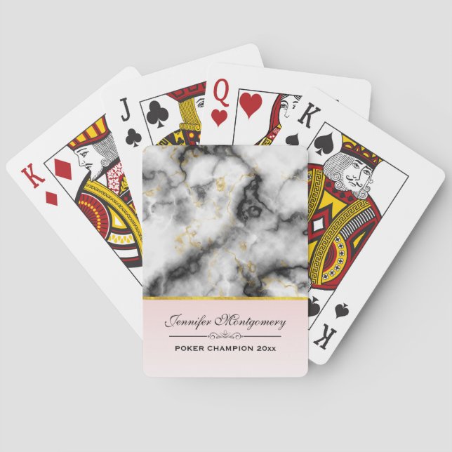 Modern Smoky Grey Marble with Gold Ribbon Playing Cards (Back)