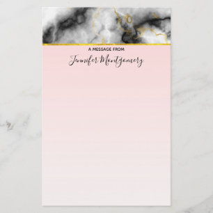 Modern Smoky Grey Marble with Gold Ribbon Stationery