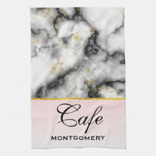 Modern Smoky Grey Marble with Gold Ribbon Tea Towel