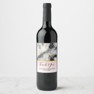 Modern Smoky Grey Marble with Gold Ribbon Wedding Wine Label