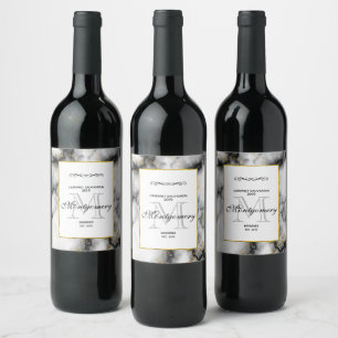 Modern Smoky Grey Marble with Gold Ribbon Wine Label