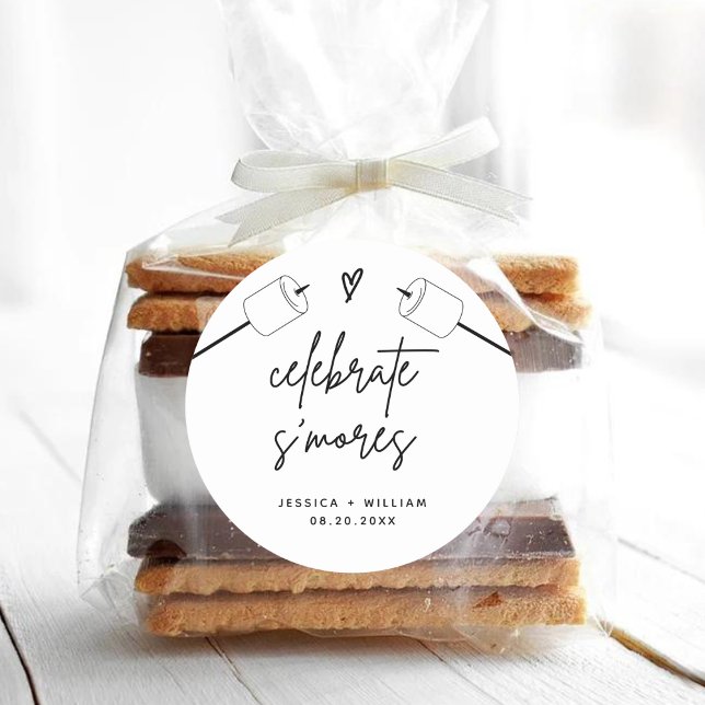 Modern S'mores Wedding Party Favour Kit Classic Round Sticker (Creator Uploaded)