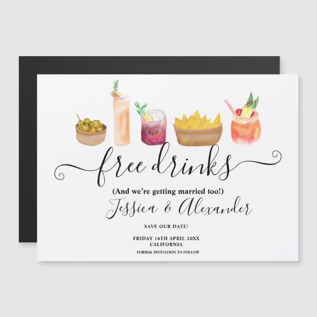 Modern snacks cocktails watercolor save the date (Front/Back)