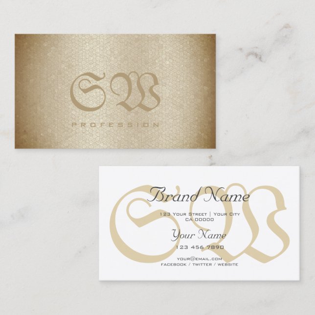 Modern Snake Pattern Pastel Beige Colours Monogram Business Card (Front/Back)