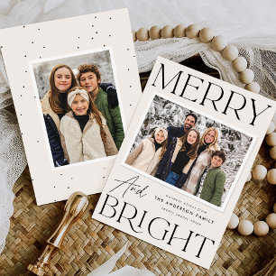 Modern Snapshot Merry and Bright 2 Photo Holiday Card