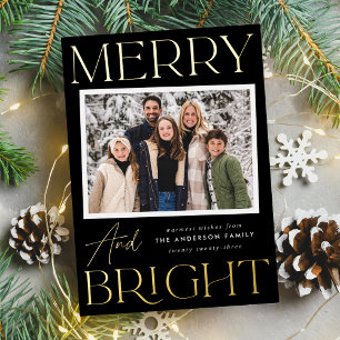 Modern Snapshot Merry and Bright Photo Foil Holiday Card