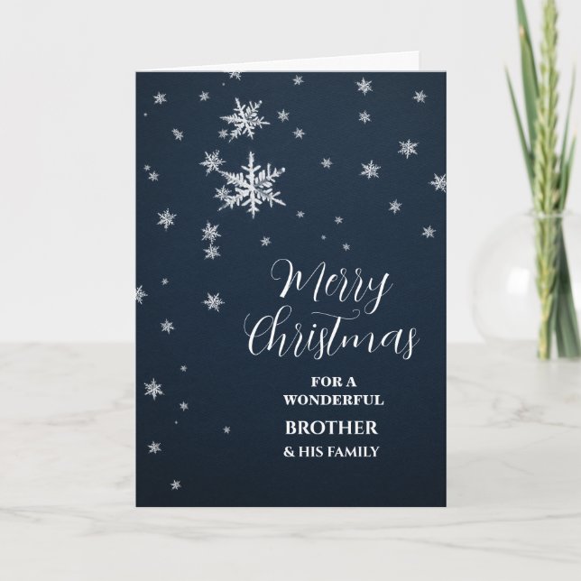Modern Snow Brother & Family Merry Christmas Card (Front)