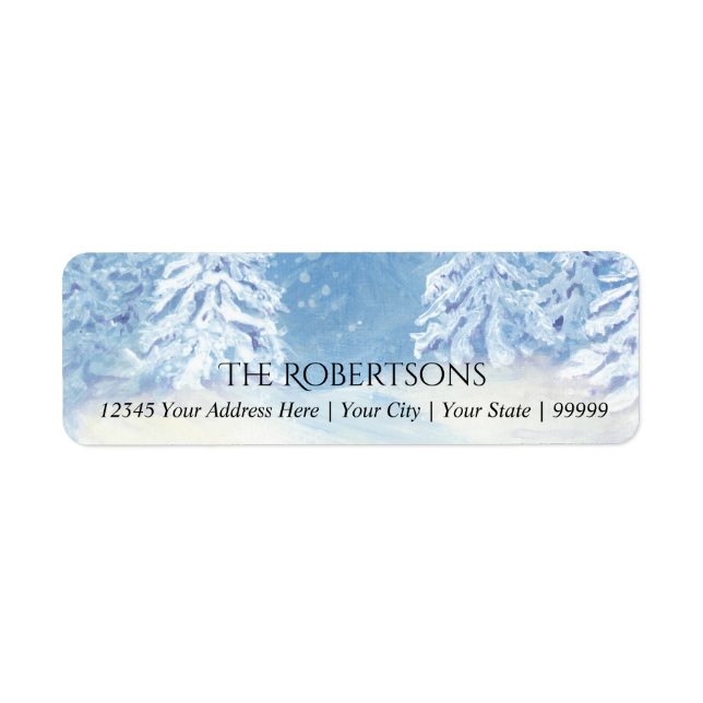 Modern Snow Falling Trees Wedding | Return Address Label (Front)
