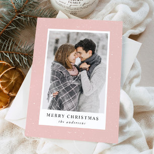 Modern Snow Flurries Blush Pink Photo Holiday Card