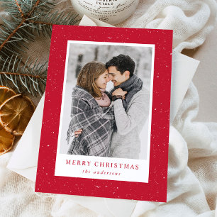 Modern Snow Flurries Red Photo Holiday Card