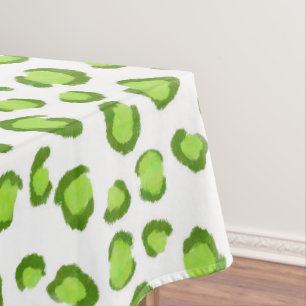 Modern Snow Leopard Pattern Animal Print Green Tablecloth