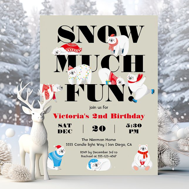 Modern Snow much fun Polar Bear Birthday Party Invitation (Creator Uploaded)