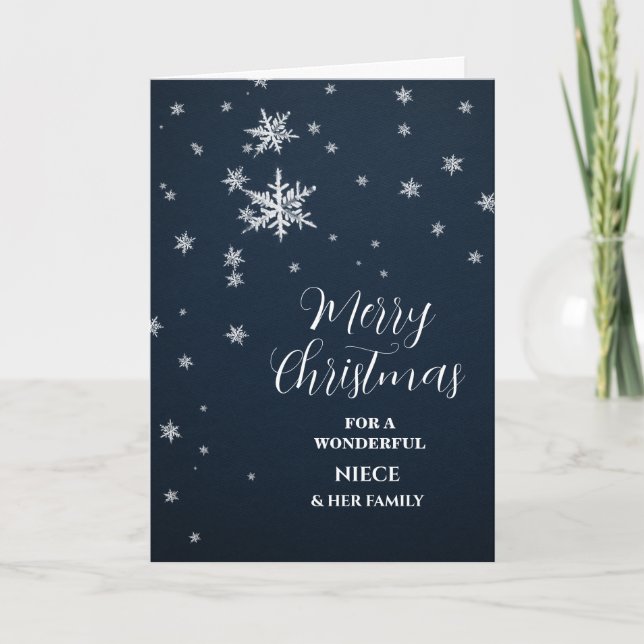 Modern Snow Niece & Family Merry Christmas Card (Front)