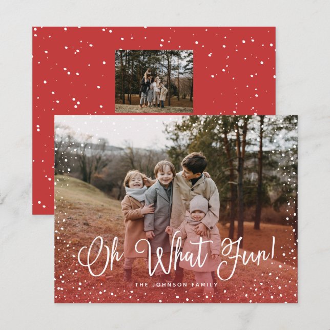 Modern Snow Script 2 Photo Holiday Card (Front/Back)