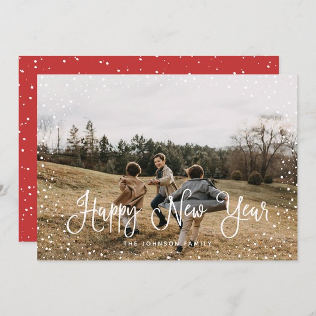 Modern Snow Script 2 Photo Holiday Card (Front/Back)