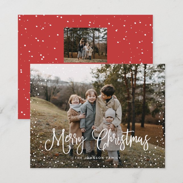 Modern Snow Script 2 Photo Holiday Card (Front/Back)