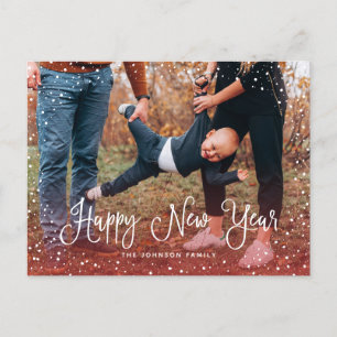 Modern Snow Script 2 Photo Holiday Postcard