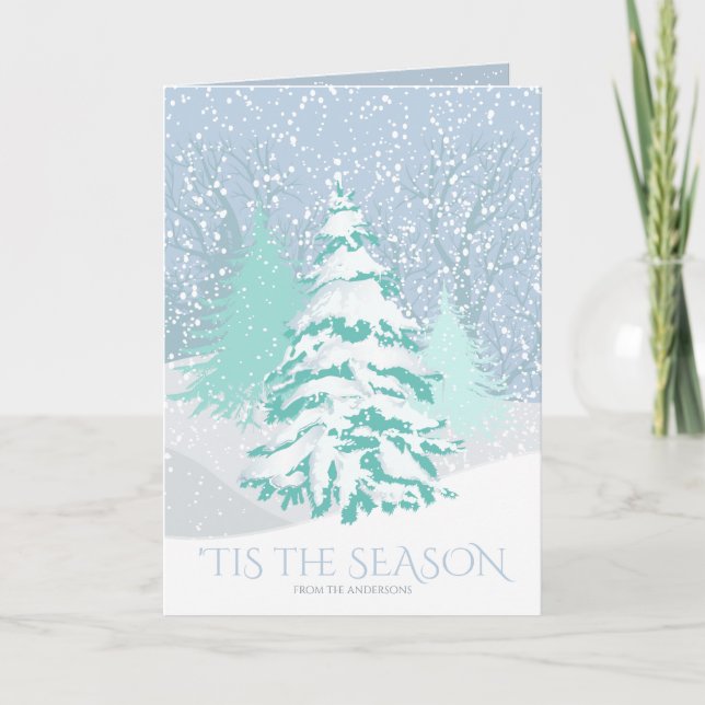 Modern Snow Tree CHANGE COLOR Christmas Holiday Card (Front)