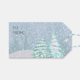 Modern Snow Tree CHANGE COLOR Teal Gift Tags