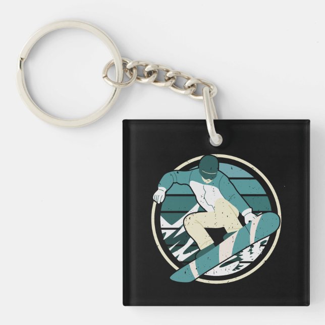 Modern snowboard graphic key ring (Front)
