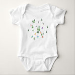 Modern Snowboarding Snowboarders Illustration   Baby Bodysuit<br><div class="desc">Cool whimsical illustration art of colourful snowboarders,  snowboarding downhill in mountains among pine,  spruce,  and pine trees on fresh snow powder. Snowboard and Xmas outdoor sport in a winter forest. Snowboarder gifts. Snowboarding design for him</div>