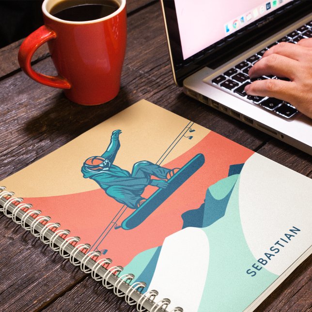 Modern Snowboarding Winter Personalised Name Notebook (Creator Uploaded)