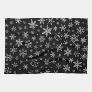 Modern Snowflake 2 -Black & Silver Grey- Tea Towel