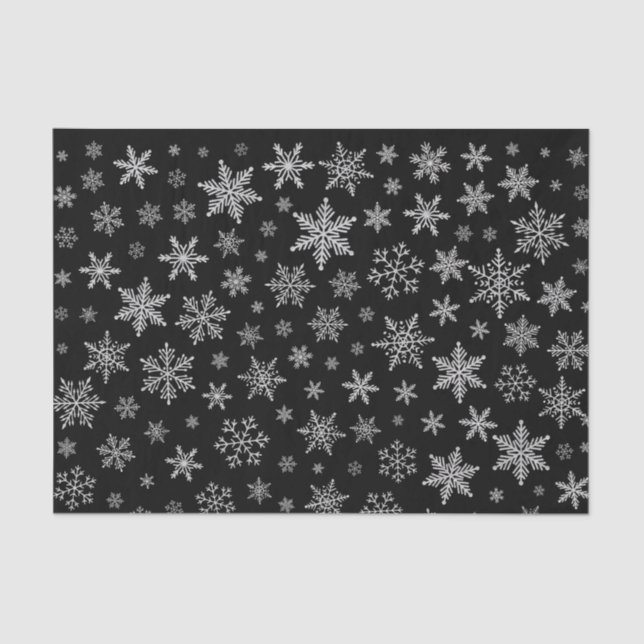 Modern Snowflake 2 -Black & Silver Grey- Tissue Paper (Front)