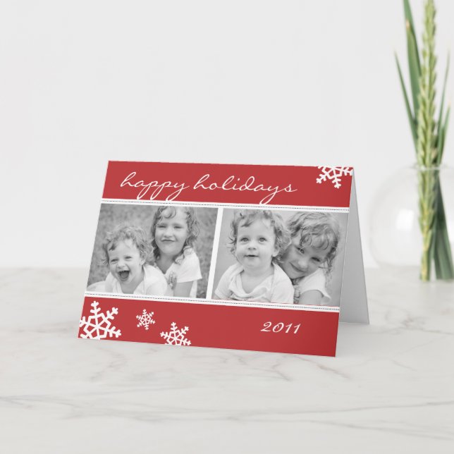 Modern Snowflake 2 Photo Holiday Greeting Card (Front)