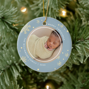 Modern Snowflake 2 Photos Ceramic Ornament