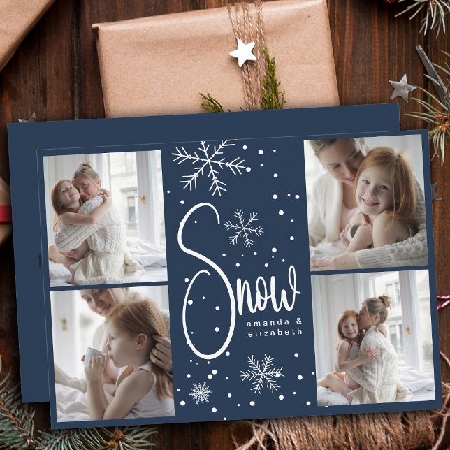Modern Snowflake 4 Family Pictures Christmas 2023 Holiday Card (Creator Uploaded)