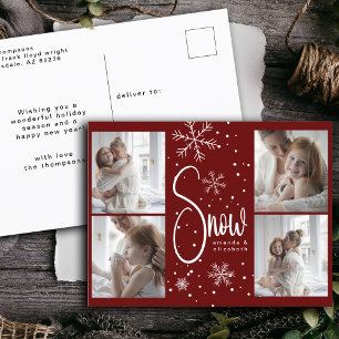 Modern Snowflake 4 Family Pictures Christmas 2023 Holiday Postcard