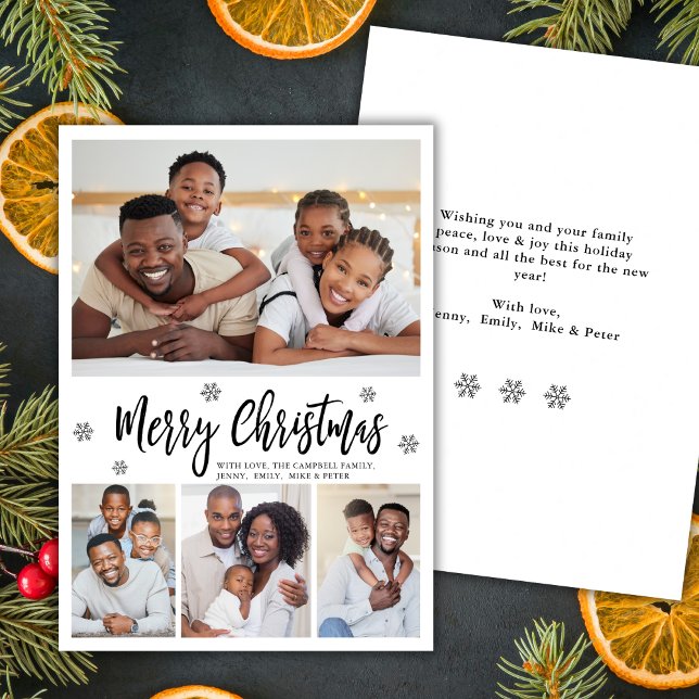 Modern Snowflake 4 Photo Collage Christmas Holiday Card (Creator Uploaded)