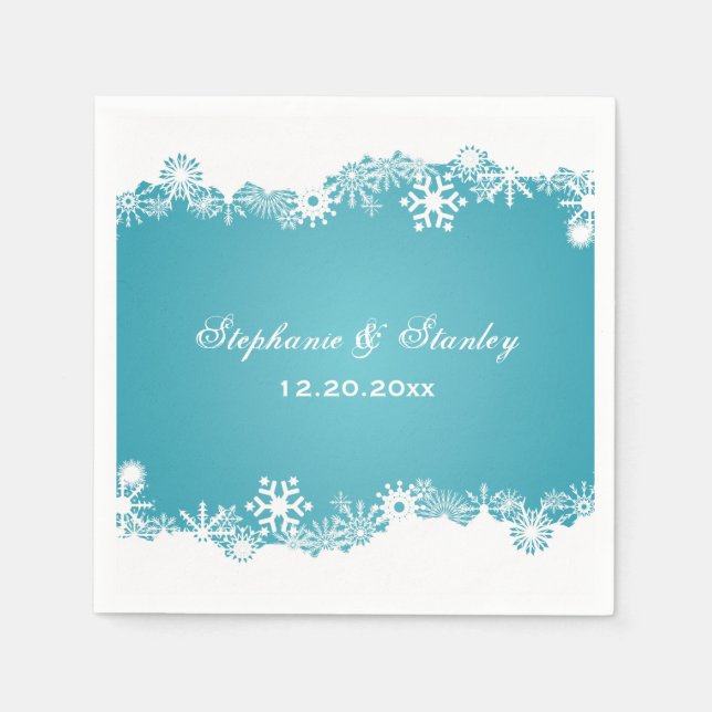 Modern Snowflake aqua white winter wedding Napkin (Front)